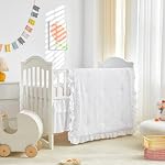 Tufted Ruffle Crib Bedding Set 3 Pieces Baby Boho Quilted Comforter with Fitted Sheet and Bed Skirt - Cute Ruffled Shabby Chic Baby Bedding Soft Blanket Design Cream White