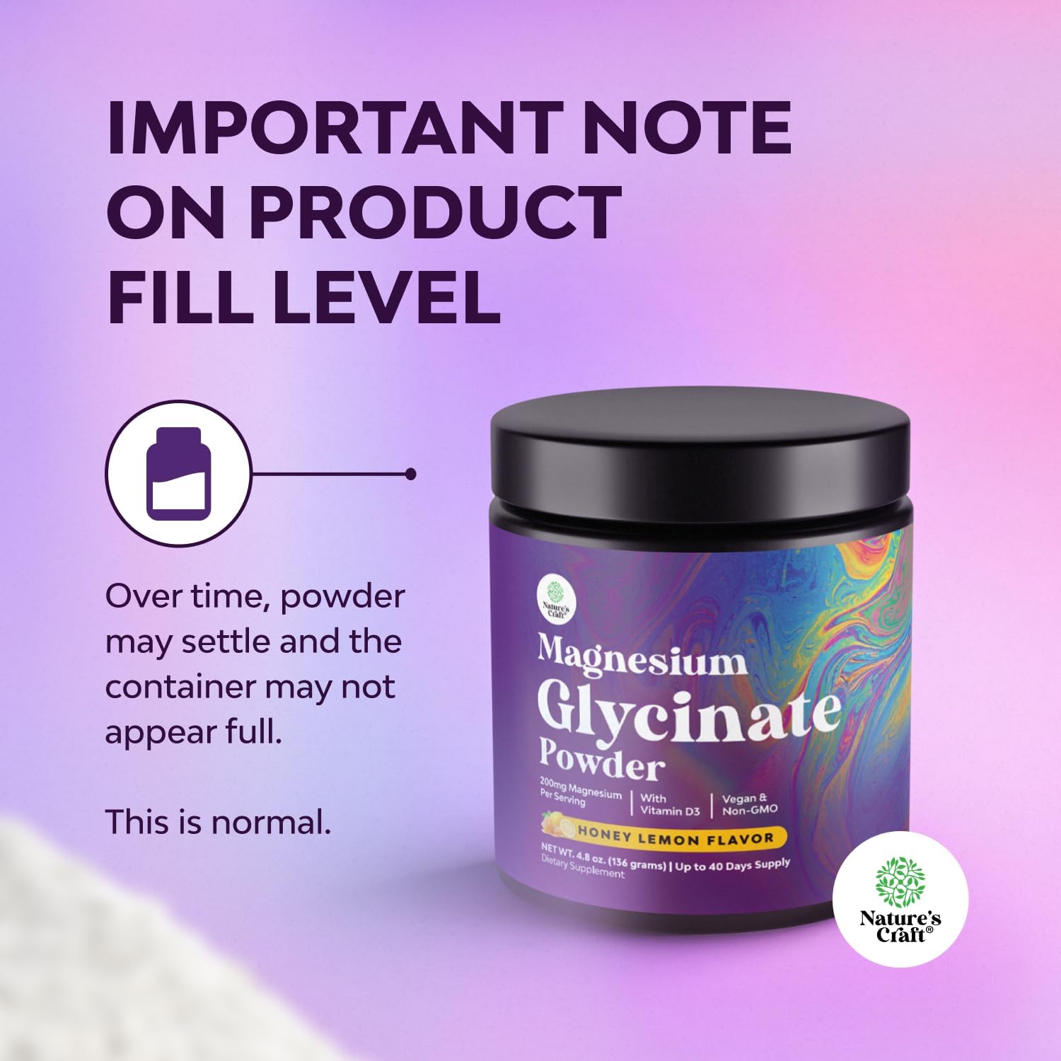 High Absorption Magnesium Glycinate Powder - Vegan Magnesium Powder for Sleep Relaxation & Regularity - Drink Mix Non-GMO Gluten Free & No Artificial Flavors (Honey Lemon) 40 Servings - Image 2