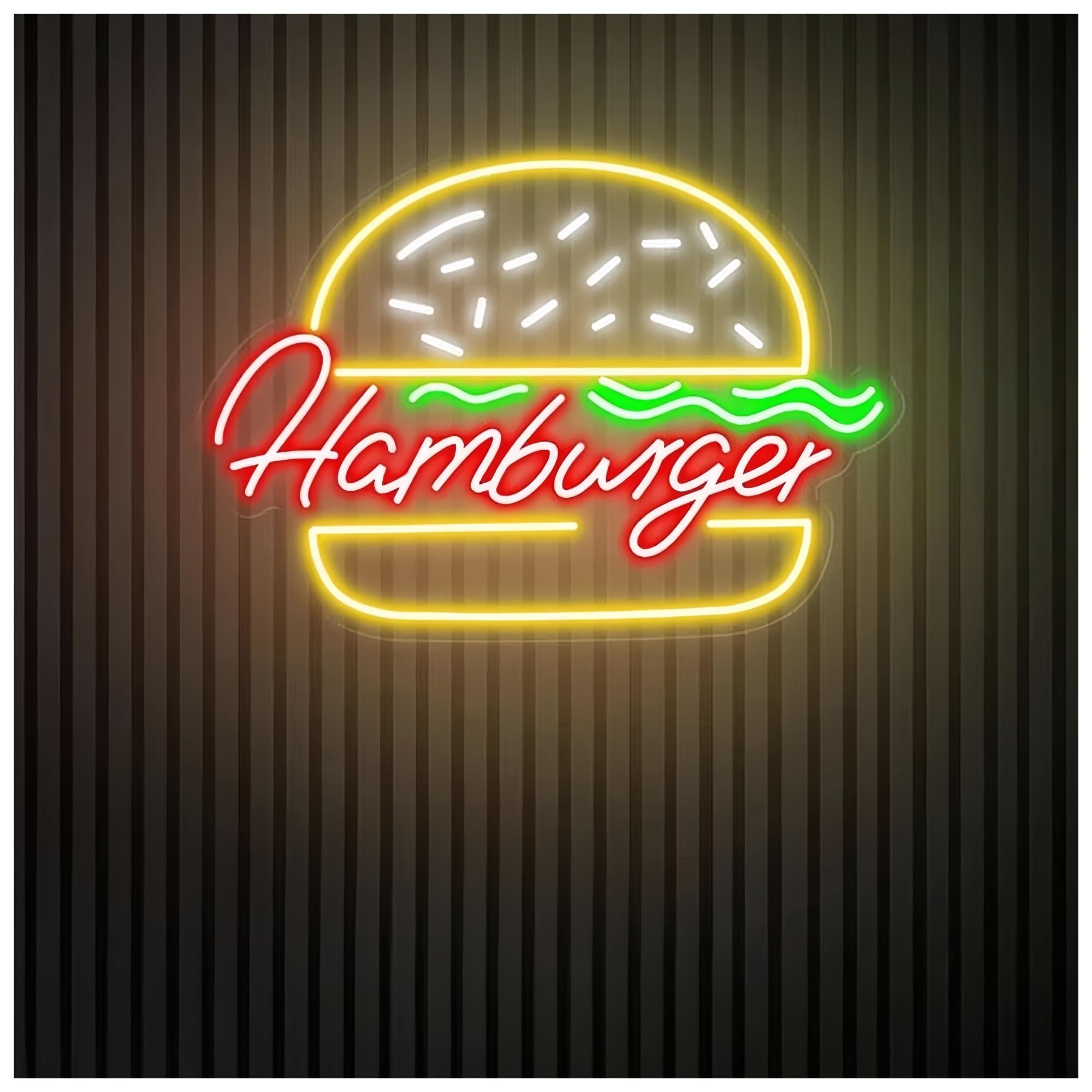SHOUXI Sign Lamp Hamburger Neon Sign for Business Wall Decor Fast Food Shop Restaurant Decor Handmade Burger Light(A,70X50CM)