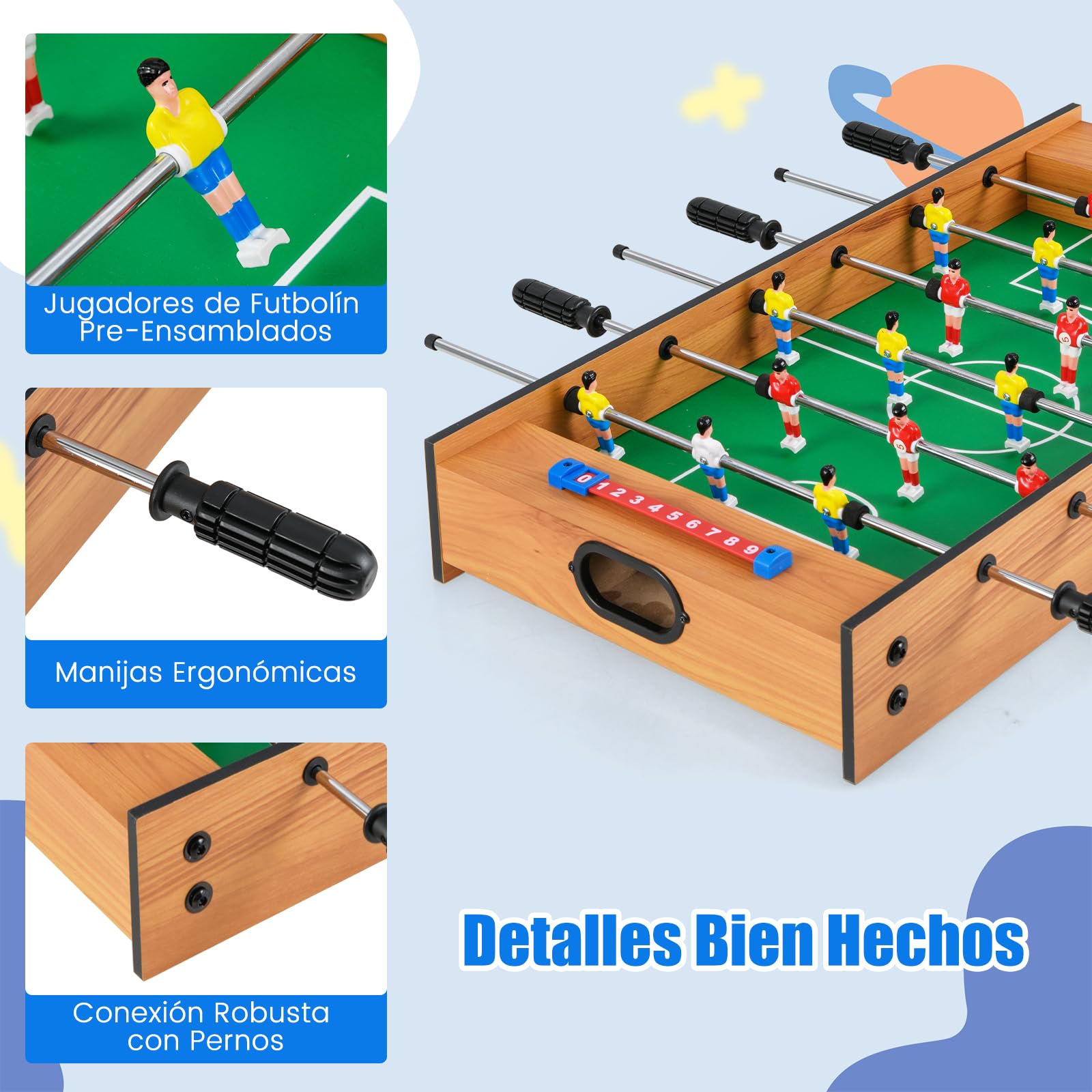 COSTWAY 2 en 1 Mesa Multijuegos, Mesa de Futbolín y Air Hockey, Juego sobremesa para Niños y Adultos, Futbolín sobremesa con 18 Jugadores para Fiesta Bar, 69 x 36 x 10 cm