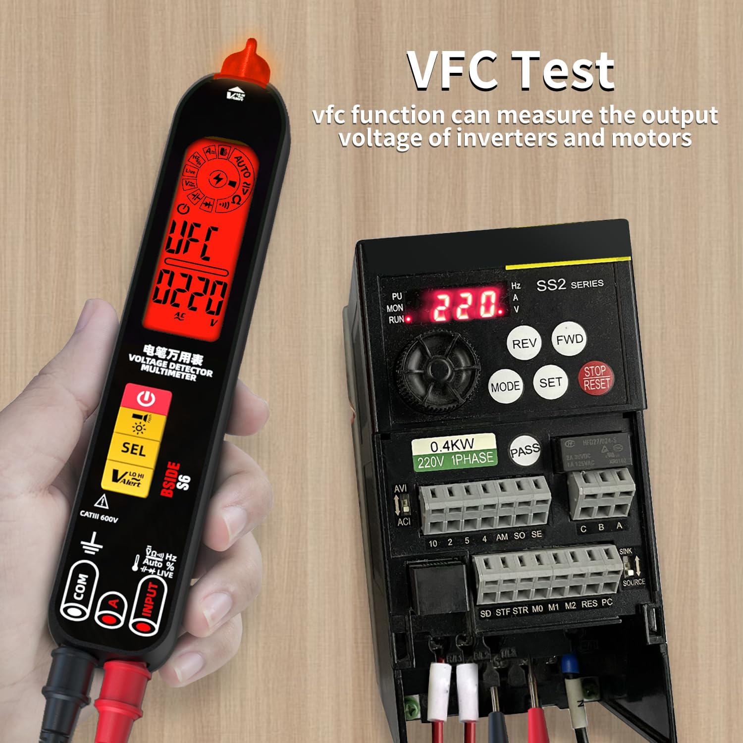 BSIDE S6 Probador de Voltaje Recargable Detector Corriente Eléctrica con Triple Display VFD Bolígrafo Multímetro Automático para Corriente/Voltaje AC DC Ohm Hz y Continuidad Voltímetro Capacimetro