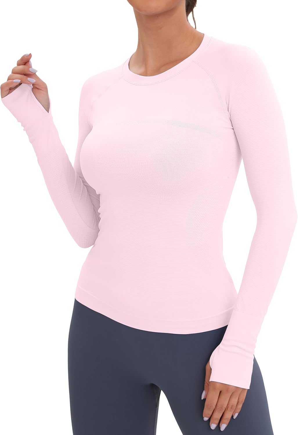 MathCat Workout Seamless Shirts for Women Long-Sleeved Yoga Running Breathable Thumb Holes Tops - Image 2