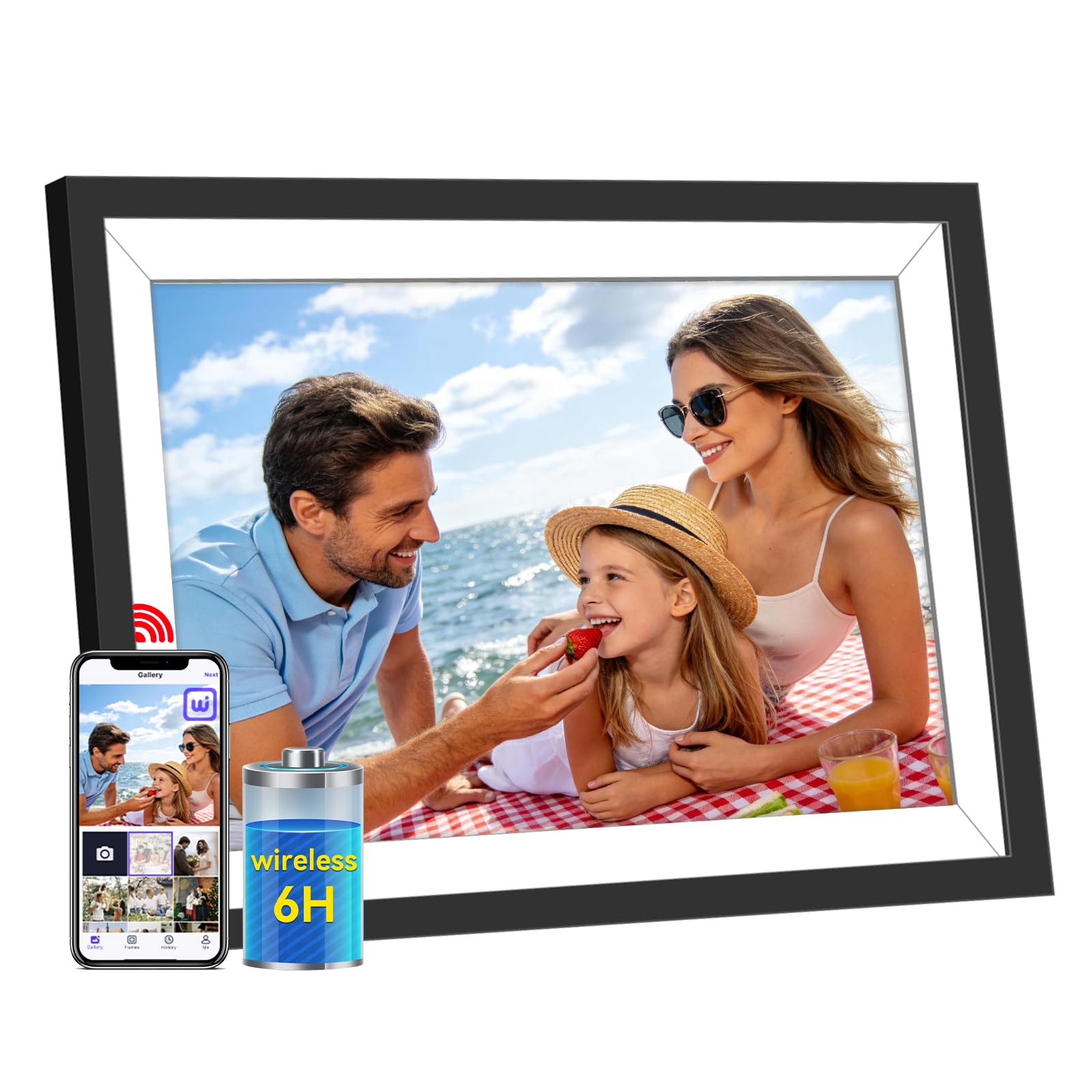 Battery Powered Digital Picture Frame UHALE,10.1" 1920x1080 HD IPS Touchscreen, Cordless Photo Frame with Auto-Rotate, Share Photos & Videos, 32GB Memory, Ideal Gift for Family