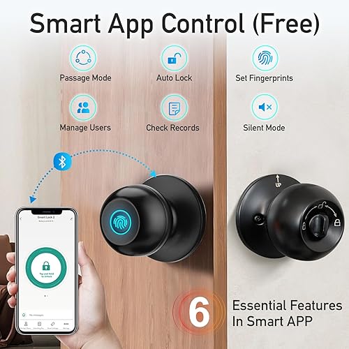 Miniatura 6 de Cerradura de puerta de huella dactilar, perilla de puerta inteligente con cerradura, cerradura de puerta biométrica con control por aplicación y