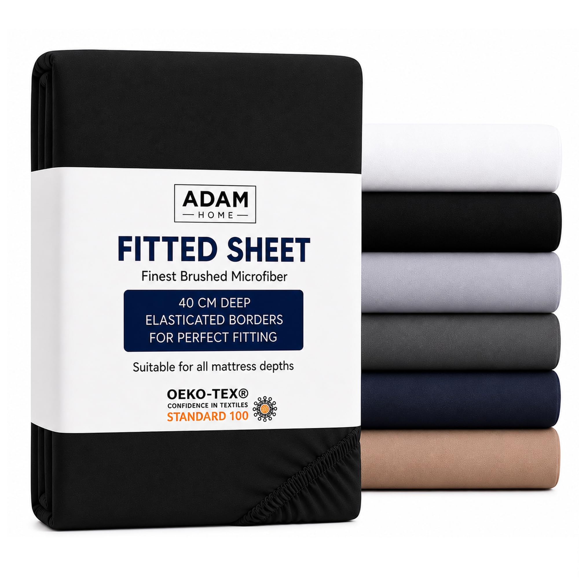 Adam Home King Size Fitted Sheet Black (152x200 cm) Extra Deep 16 Inch (40 cm) Pocket Soft Brushed Microfiber Mattress Bed Sheet for King Bed – Breathable, Shrink & Fade Resistant