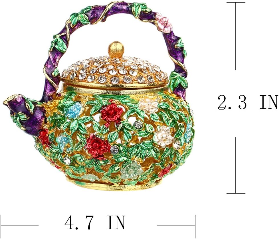 YU FENG 4.7inch Mini Teapot Trinket Box Hinged For Girls Ring Holder Handmade Ring Holder Dish Decorated (teapot) Christmas Gift - Image 2