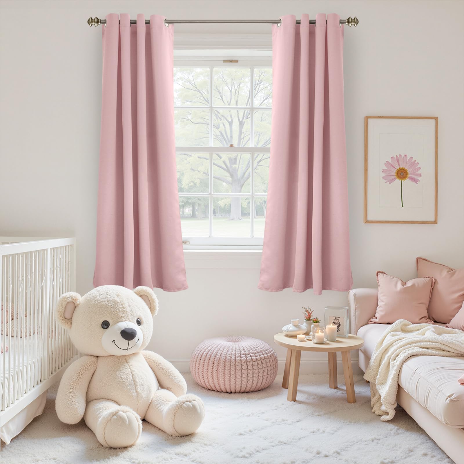 Amazon｜YoungsTex ライトピンク ルーム遮光カーテン 長さ63インチ