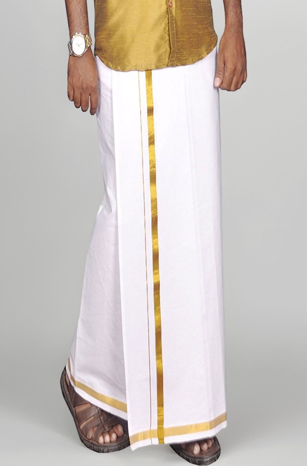Mens Single White Dhoti with Jari Border Single Dhoti (1.28X2.00 mtrs)