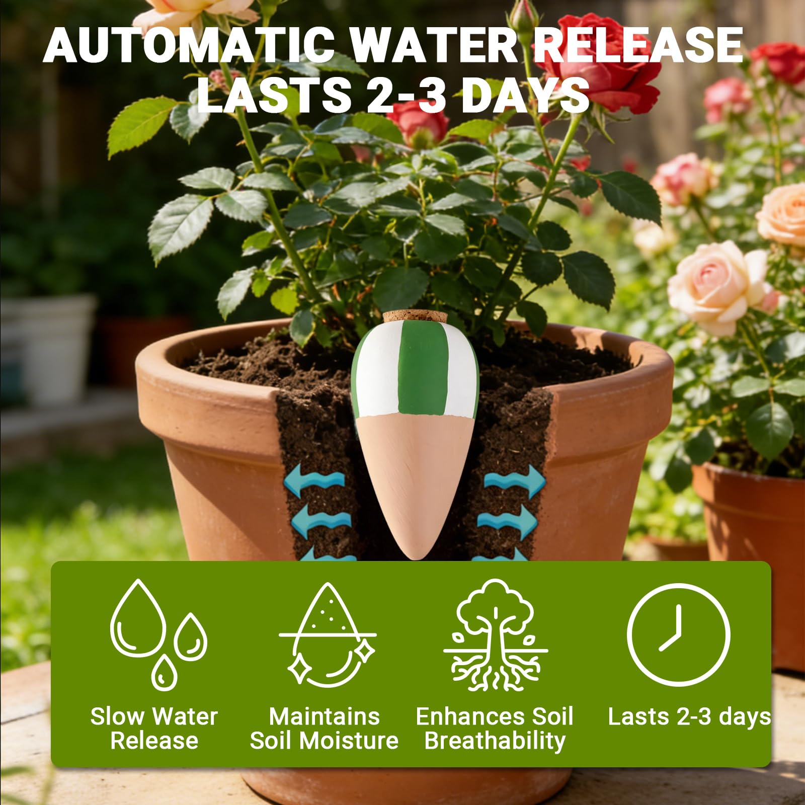 RoseFlower Ollas en Terre Cuite à Enterrer – Arrosage Automatique pour Plantes d'Intérieur et d'Extérieur – Jardin, Balcon, Maison, Bureau
