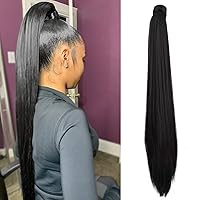 Vista 19 de SEIKEA Extensión de cola de caballo con clip alrededor de la cola de caballo larga y recta, extensión de pelo sintético para mujer, 26 pulgadas