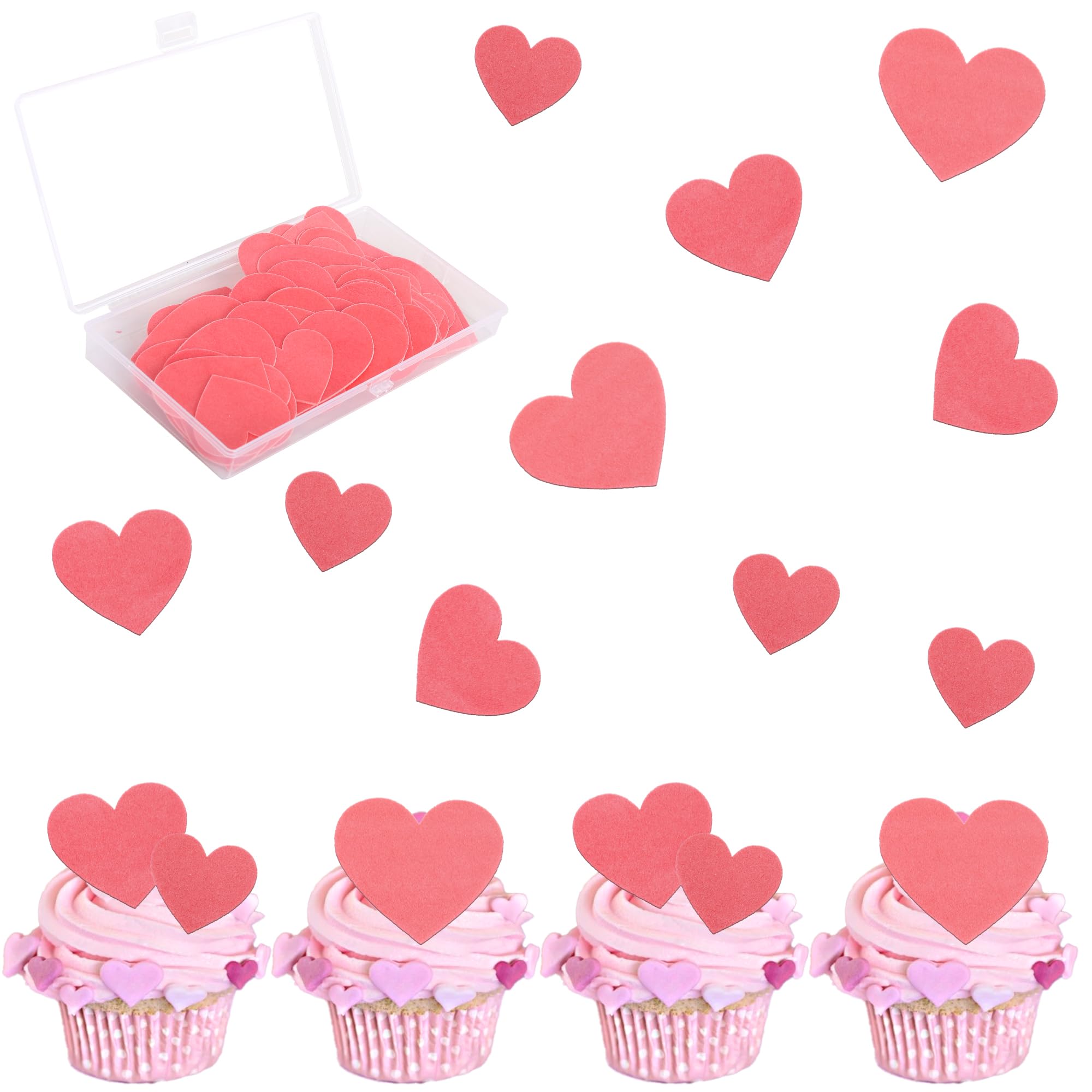 60 PCS Edible Heart Cupcake Toppers Wafer Paper Sweet Love Heart Cake Decorations Edible Valentine's Day Cupcake Picks for Wedding Engagement Bridal