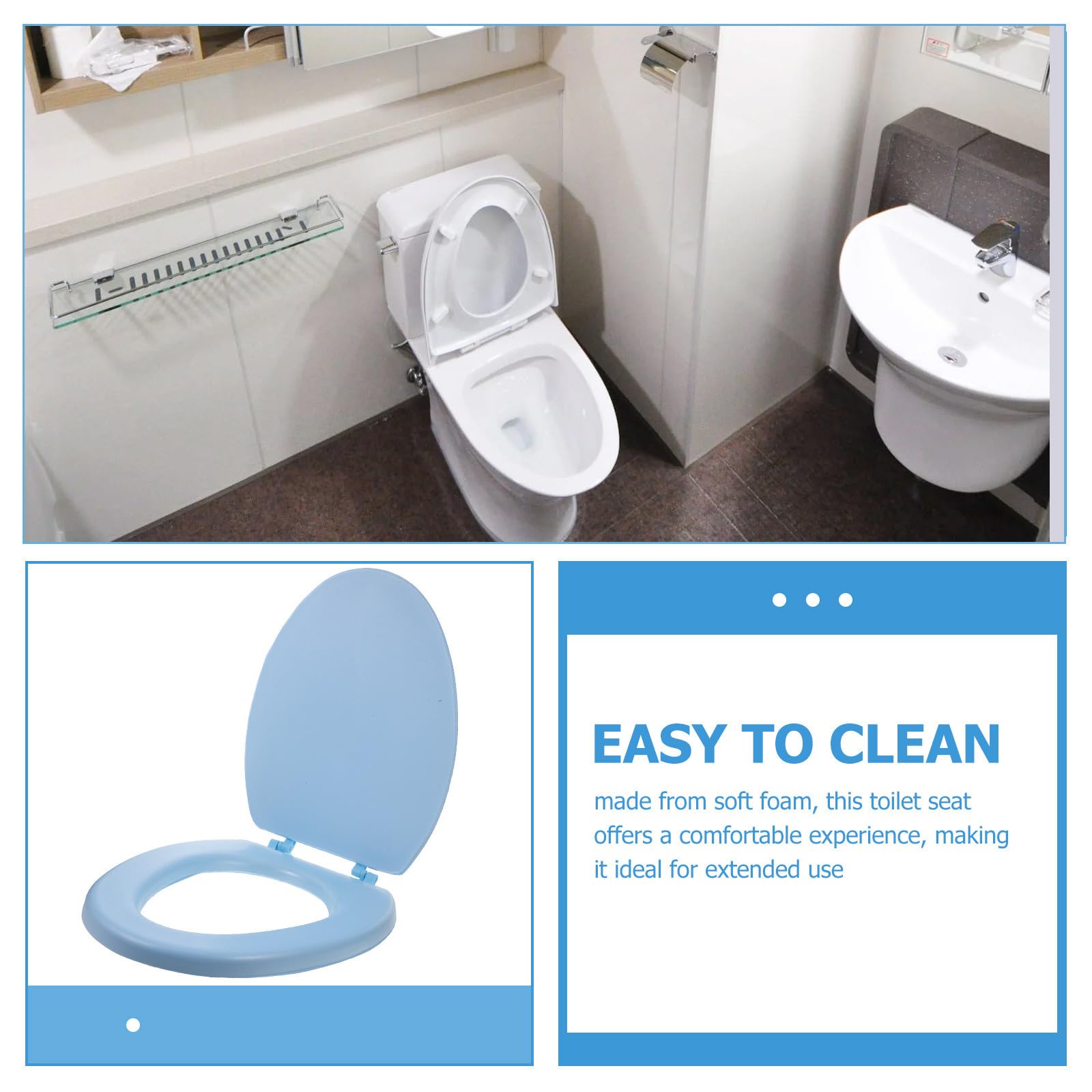 SOLUSTRE Gepolsterter Schaumstoff Toilettensitz mit V Förmigem Boden Langlebiger Ersatz Toilettensitz für Badezimmer und Öffentliche Toiletten Abnehmbarer Toilettensitzbezug