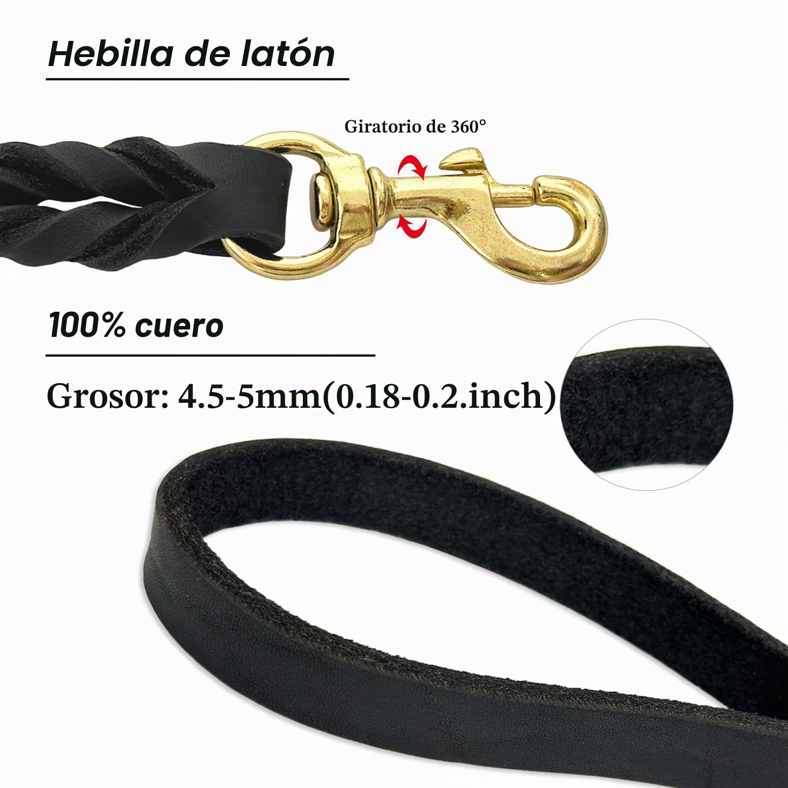 Guiding Star Correa de Cuero Negro para Perro, 6 pies, Suave y Duradera, Hecha a Mano, Correa de Perro de Cuero Trenzado, Resistente y Fuerte, Correa de Entrenamiento para Perros Grandes y medianos