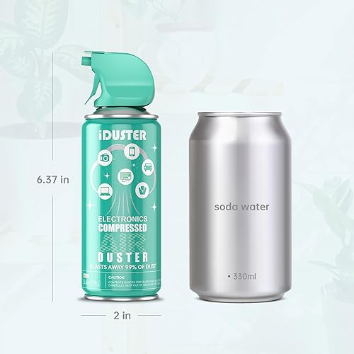 Miniatura 5 de iDuster Plumero de aire enlatado comprimido, limpiador de teclado electrónico desechable para limpiar plumero, 2 unidades