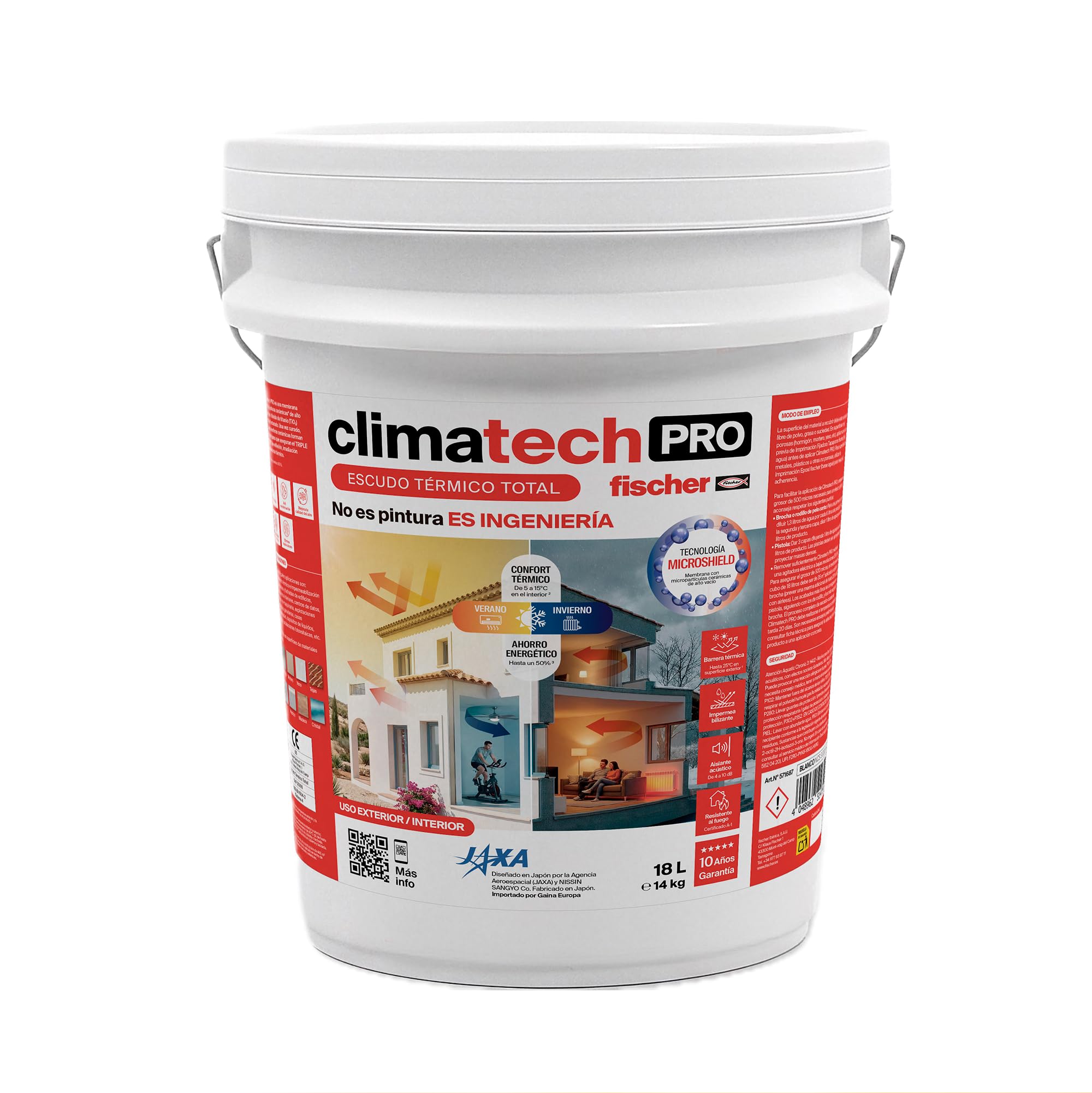 fischer - Climatech Pro - Escudo Térmico Total, Aislante Térmico Reflexivo Exterior e Interior para Pared, Techo, Tejado, Fachada o Habitación (18 L)