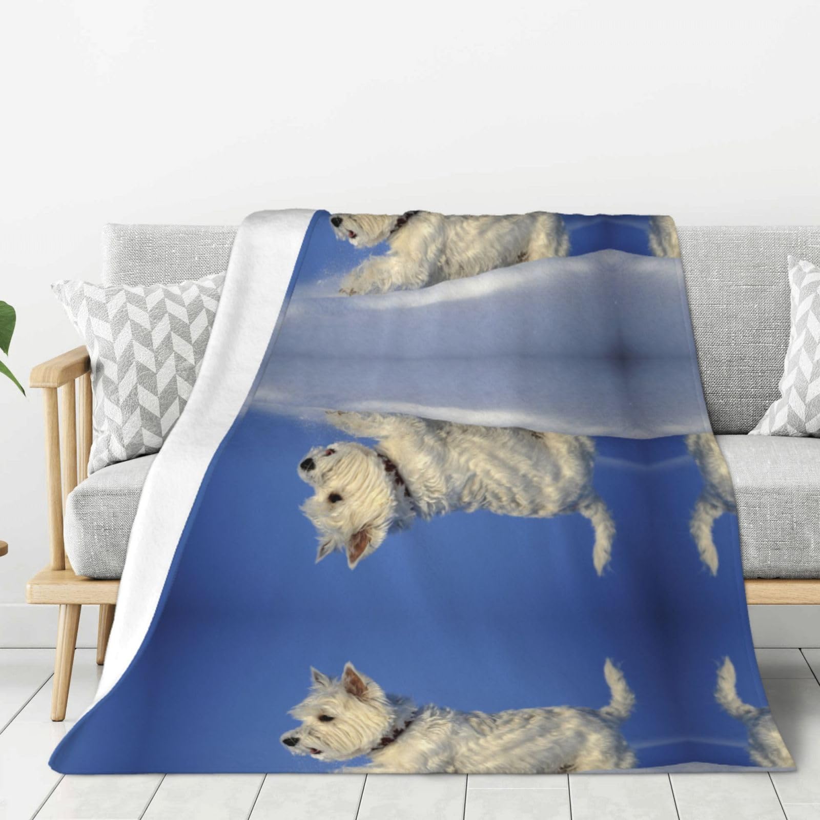 Tcoay Decorative Blankets Flannel Throw Plush Bed Blanket for Bedding Sofa and Travel,Westie Winter West Highland White Terrier Dogs