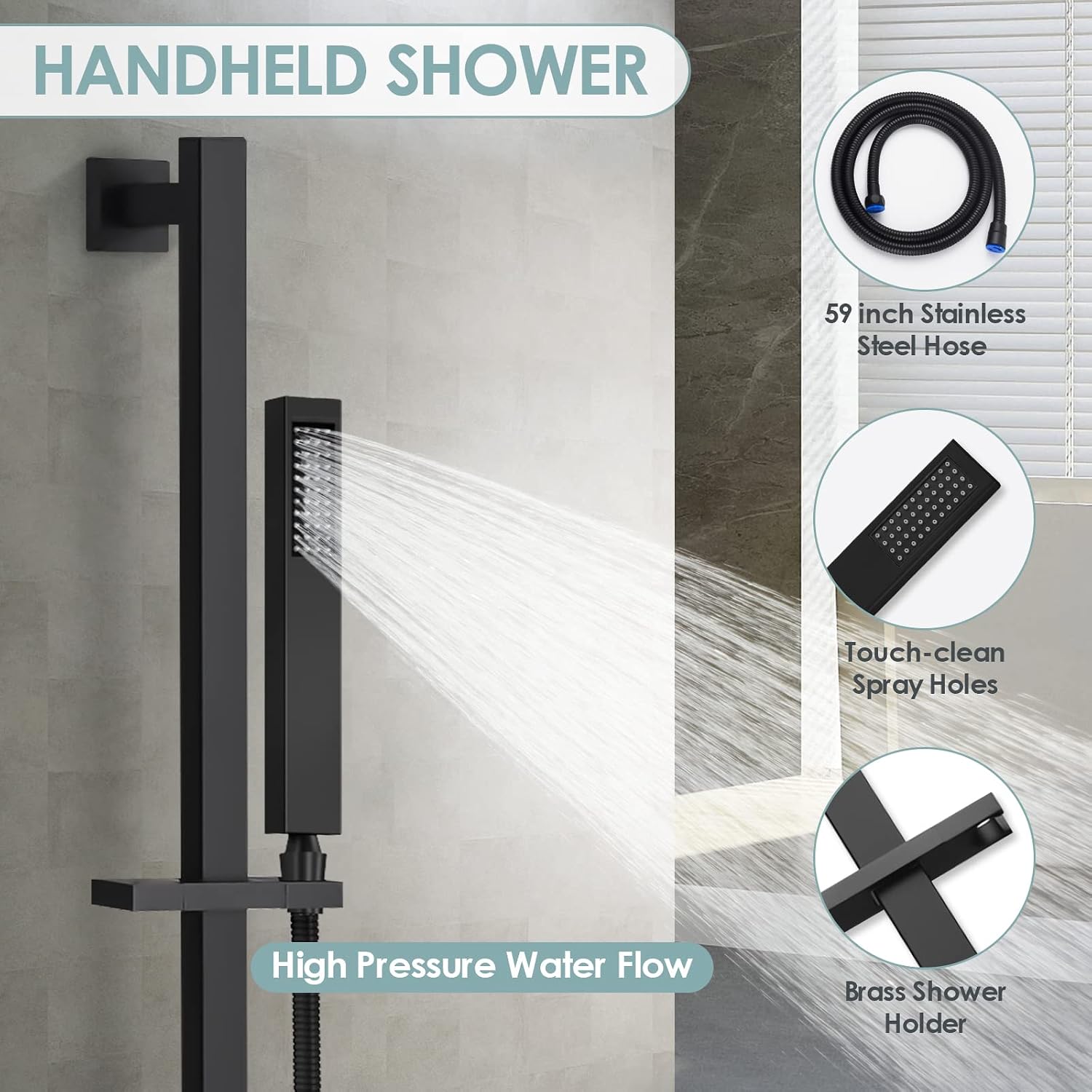 Rainfall Shower System with Body Jets: Aposhion 12 Inch Rain Shower Head with Handheld Sprayer & 6 Massage Body Jets for Bathroom, Wall Mount Thermostatic Shower Faucet Set with Valve, Matte Black
