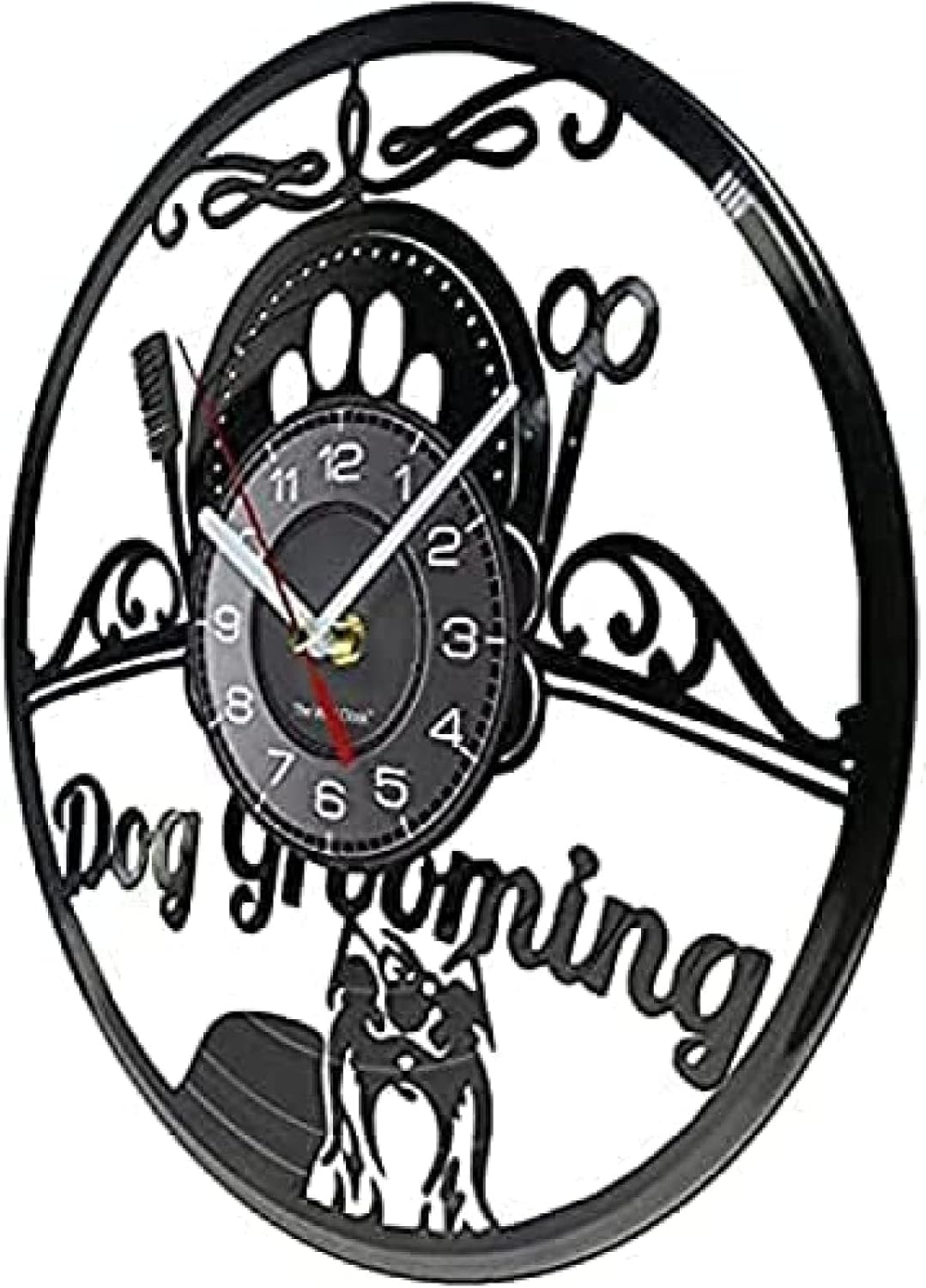 Wall Clock Battery Operated Silent Non-Ticking 12 Inch Dog Grooming Vinyl Wall Clock for Vet Beauty Shop Puppy Care Pet Spa Record Clock Stylist Vintage Timepieces