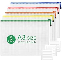 HOUYEE A3 Mesh Zipper Pouch Bags, Extra Large Clear Zip Pouches, 5 Pack