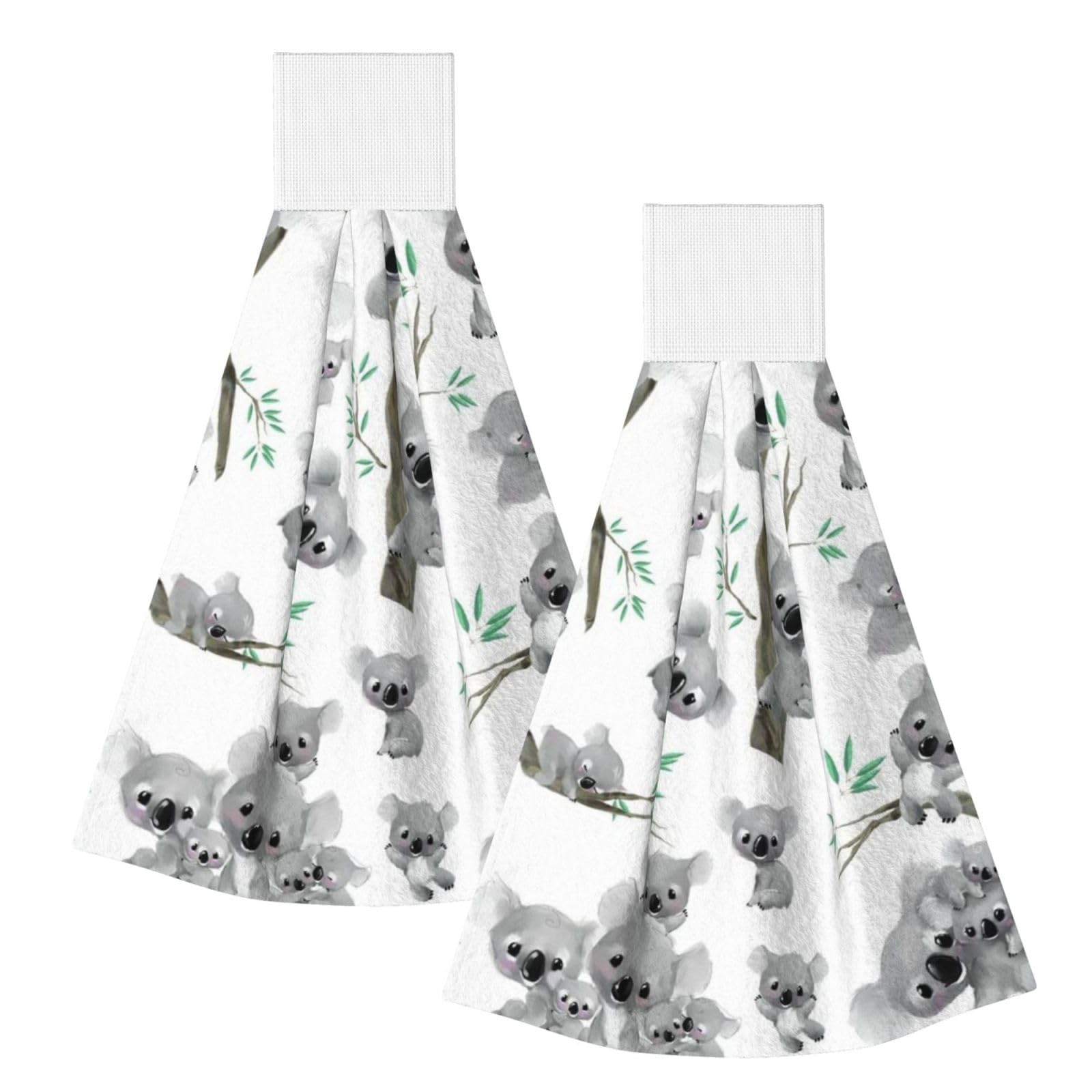 DOPKLNA Koala, 2 Pcs Hanging Coral Fiber Hand Towels for Bathroom, Absorbent Kitchen Towels