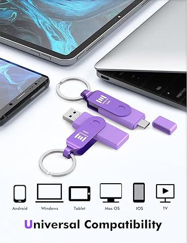 Miniatura 3 de MOSDART Memoria USB 3.1 rápida C de 256 GB y una unidad flash doble, memoria exFAT con llavero e indicador LED, para iPhone 15 y 16, teléfono