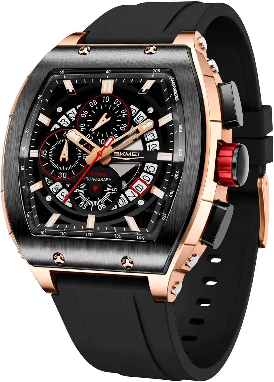 SKMEI Wrist Watches for Men Fashion Mens Big Face Analog Watch with 3D Barrel Design Luminous Display Curved Glass 3ATM Waterproof