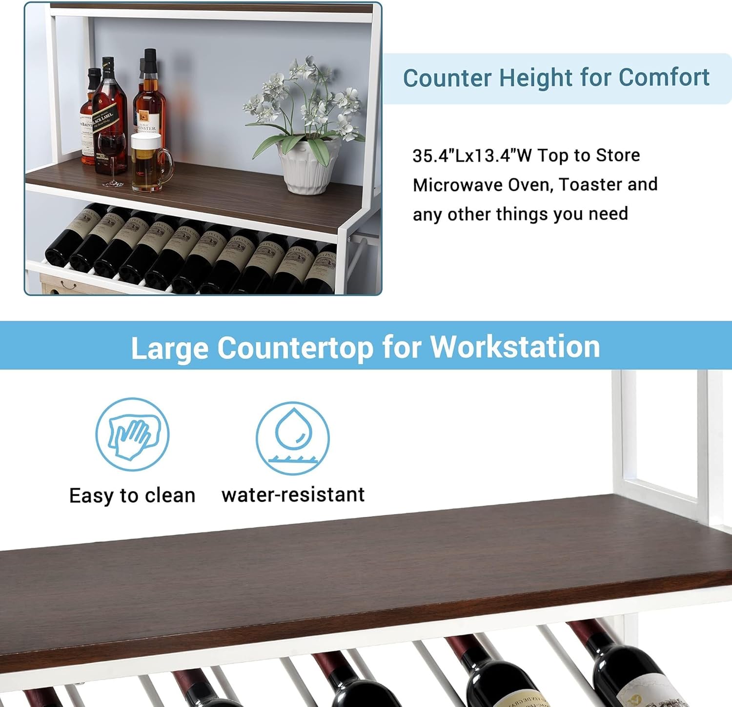 Industrial 6-Tier Baker Rack with Wine & Glass Holders – Multifunctional Kitchen Microwave Stand, Office Storage Shelf, Metal Frame, Dark Brown White MDF