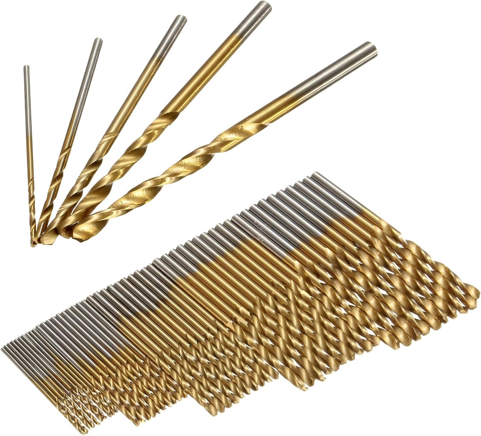 Sunkizzrs® 50Pcs HSS Drill Bit Set (1/1.5/2/2.5/3mm) Wood Drill Bit Titanium Coated Twist Drill Set Standard Metal High Speed Steel Twist Drill Bits Straigth Shank (Gold)