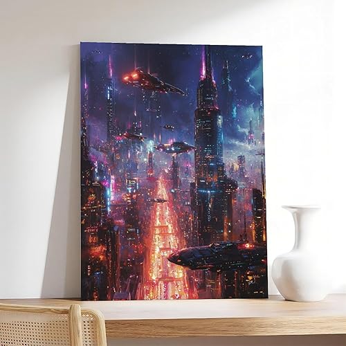 Miniatura 7 de ZMLIS Cyberpunk Retro Wall Print  1980s Sci-Fi Magazine Style  Neon Techno City Poster for Home Decor Canvas Poster Wall Art Bedroom Decor Office