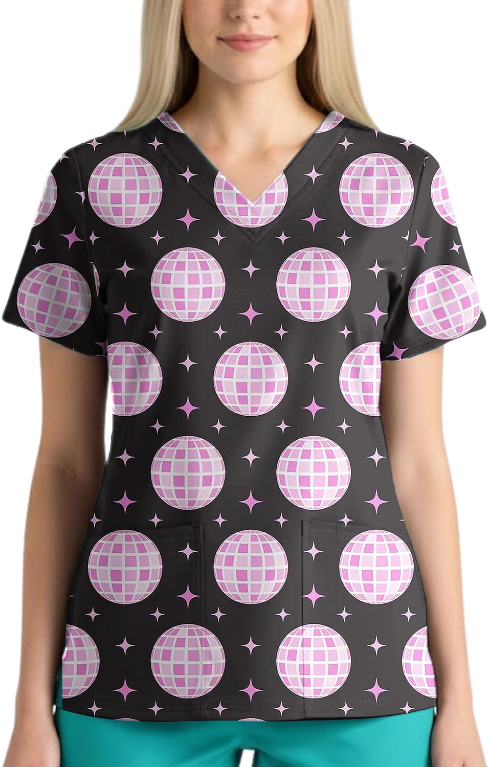 Printed Nurse Scrub Top, Embroidery Name, V Neck Work Uniform Shirt, Short Sleeve Medical Tunic, Nursing Gift 11