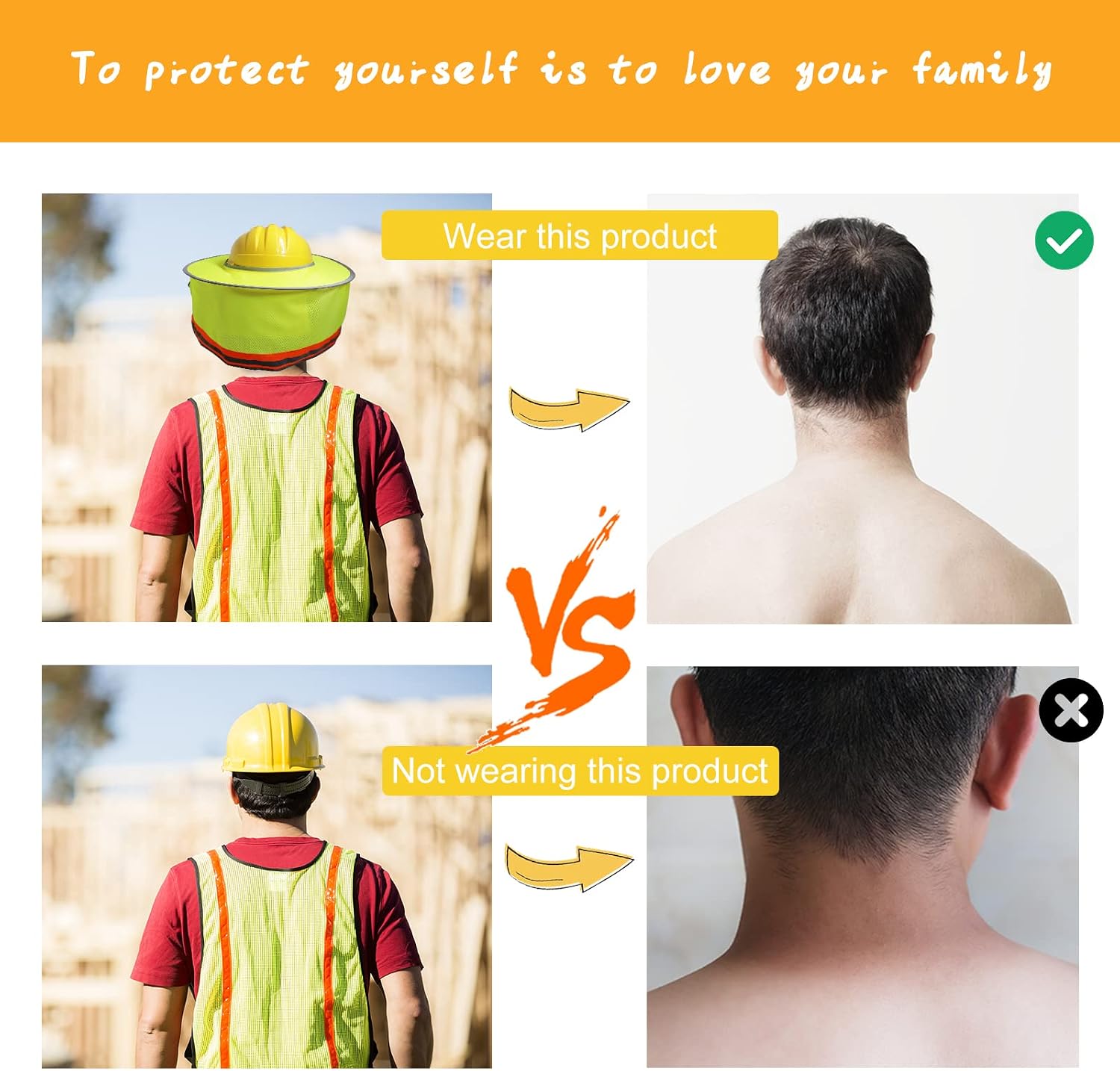TWSafety Hard Hat Sun Shade Shield Hardhat Visor - Mesh Neck Shade Full Brim Hard Hats Accessories Neck Protection
