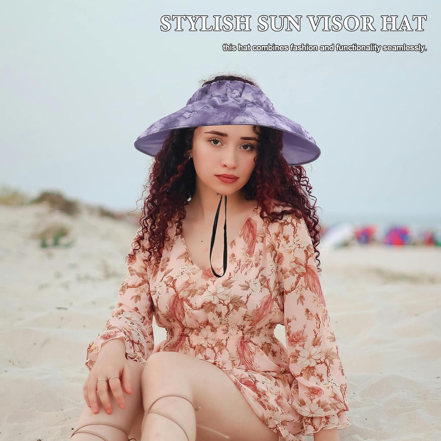Women's Printed Open Top Sun Visor Hat with Adjustable UV Protection, Wide Brim Summer Sunshade Cap for Outdoor Travel, Breathable Navy Blue Sun Hat