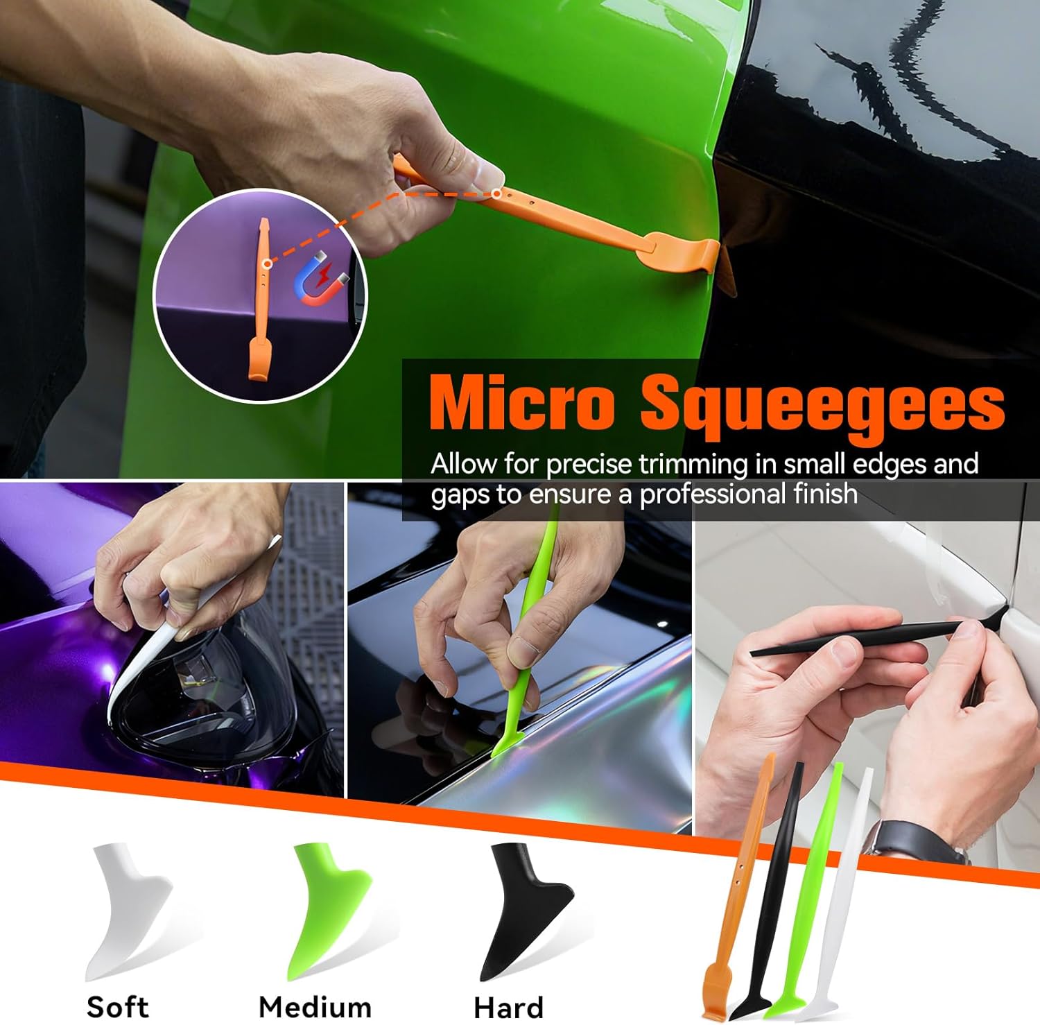 WRAPXPERT Car Wrap Tool Kit Vehicle Vinyl Wrap Kits Include Felt Squeegee for Vinyl, Wrapping Knife, Micro Squeegee, Magnet Holders, Towel, Gloves for Car Wrapping Window Film Application