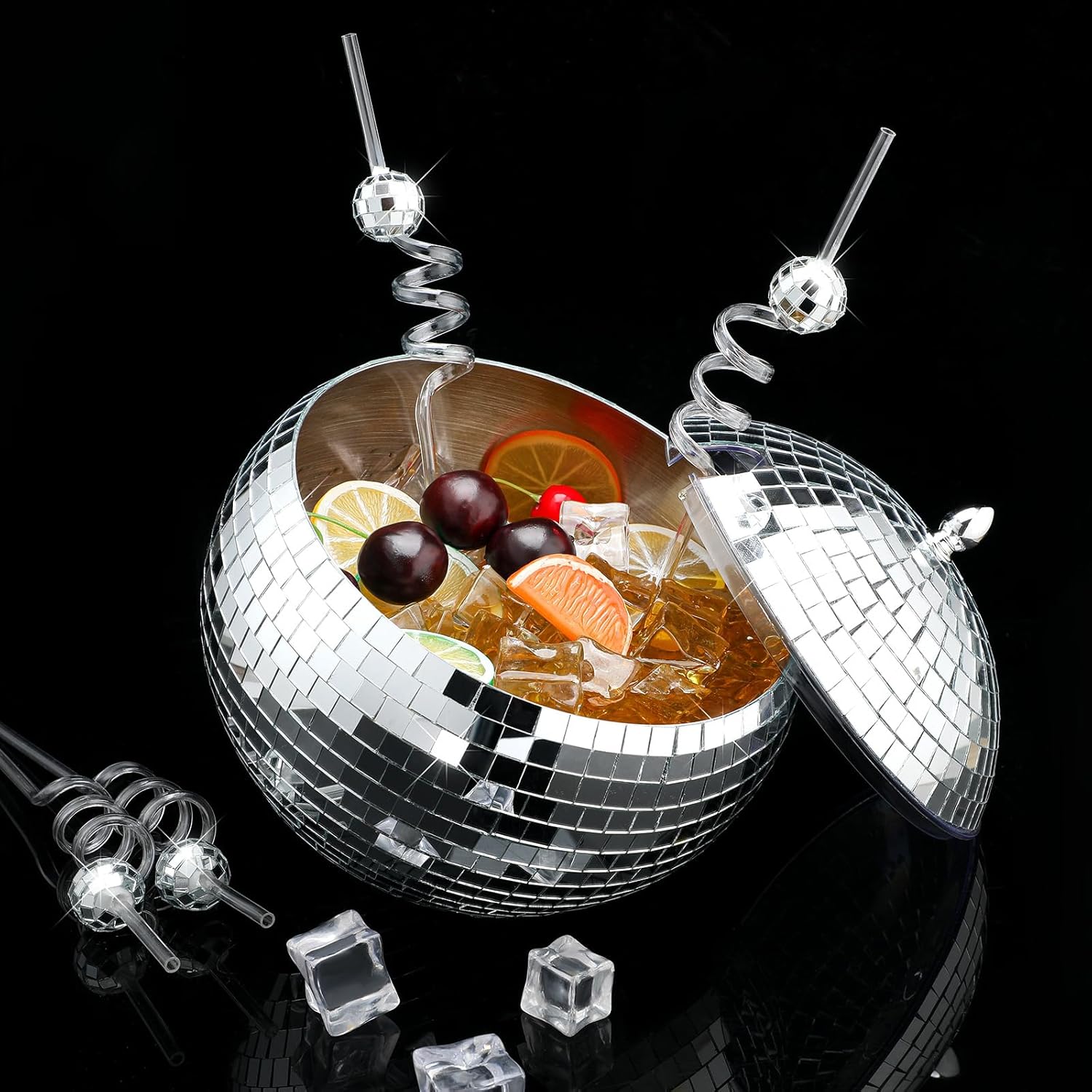 Hoolerry Disco Ice Bucket Disco Party Champagne Ice Bucket 11 Plastic Disco Ball Straws Ice Bucket with Lid Home Restaurant Bar Party Accessories for Wine Beer Champagne Cooler (Novelty Style)