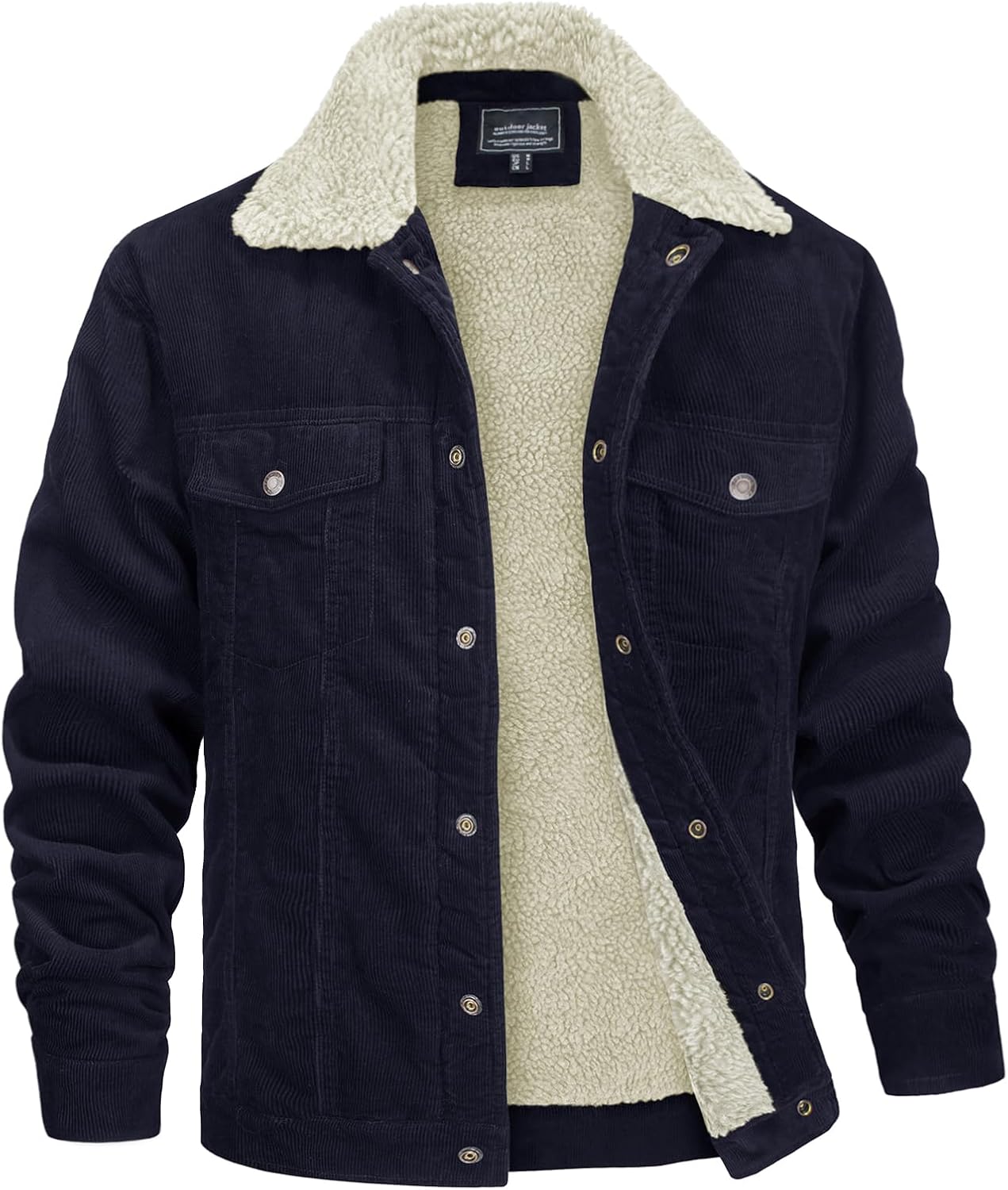 MAGNIVIT Men's Corduroy Fleece Cargo Jacket Winter Snap Button Lapel Sherpa Lined Trucker Cowboy Coat with 5 Pockets