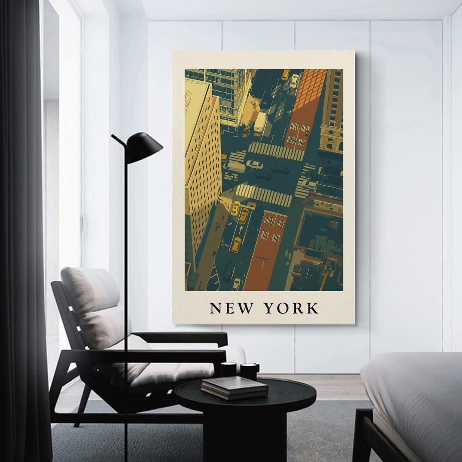 Junmoney New York Cityscape Aerial View Decorative Canvas Print 12x18inch(30x45cm), for Apartment Walls, Studios Or Work Areas, Home Artwork for Modern Interiors