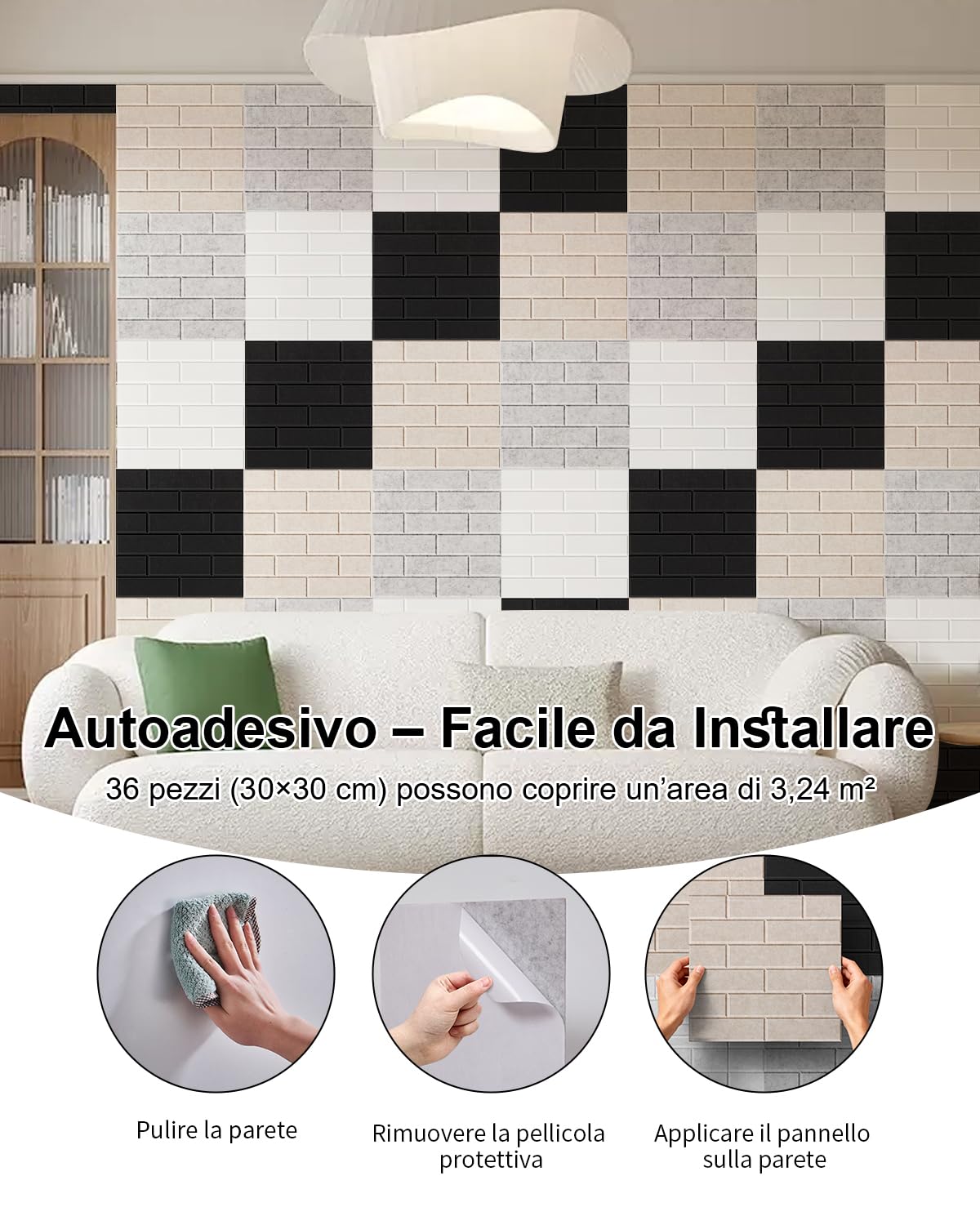 Pannelli Acustici Autoadesivi 36 Pezzi, 30x30x0.9cm Pannelli Acustici Decorativi, Trattamento Acustico e Decorazione Parete per Studio Registrazione, Decorazione Gaming, Studio, Nero