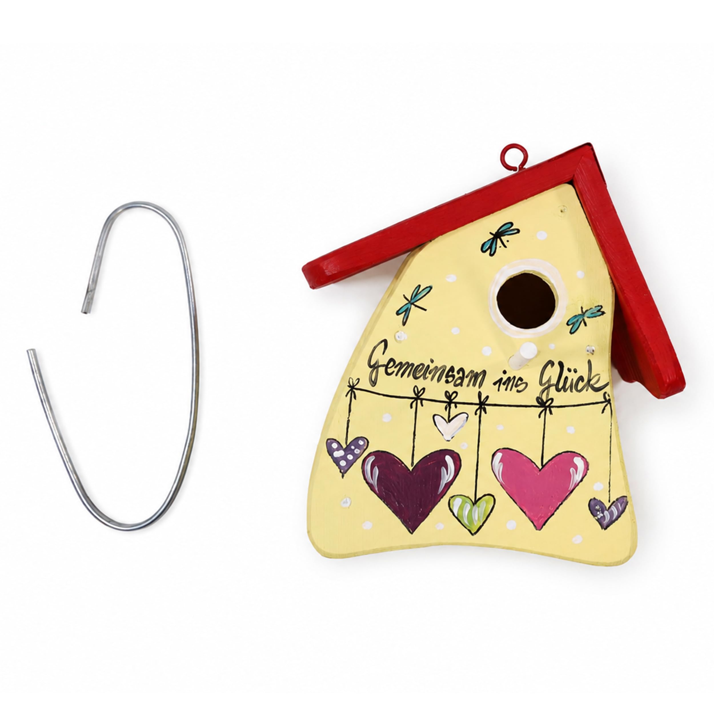 Lemodo Nistkasten Vogelvilla Handbemalt, Wetterfestes Vogelhaus gelb Holz, Nisthilfe Für Wildvögel, Für Garten Balkon Terrasse, Dekoratives Vogelhaus, Hochzeit, Einzug