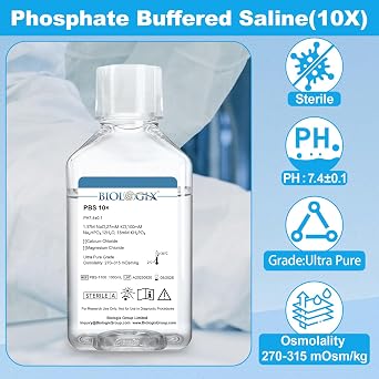Phosphate Buffered Saline 10X, 1000ml Lab PBS Buffer 0.1um Filtration, 7.4pH, Sterilize, 10X Concentrate, 1000ml