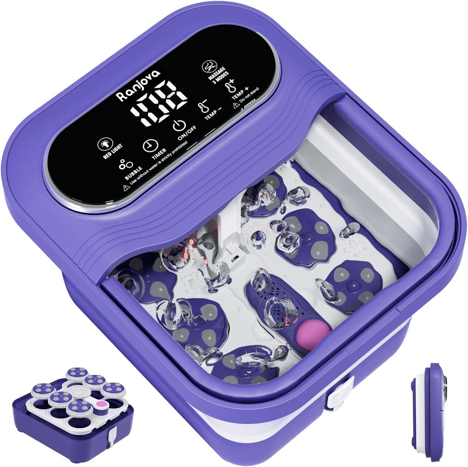 Foot Spa Electric Rotary Massage, Collapsible Foot Bath with Heat, Bubble Jets,Temp Control, and 24 Motorized Shiatsu Massage Balls, Pedicure Foot Spa for Feet Relaxation (Blue)