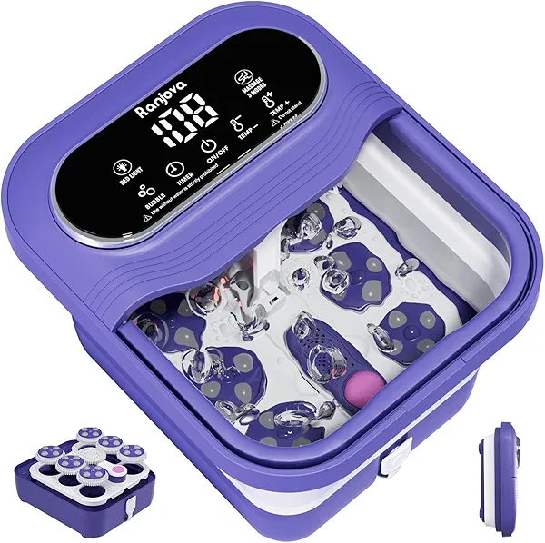 Foot Spa Electric Rotary Massage, Collapsible Foot Bath with Heat, Bubble,Temp Control, and 24 Motorized Shiatsu Massage Balls, Pedicure Foot Spa for Feet Relaxation (Blue)