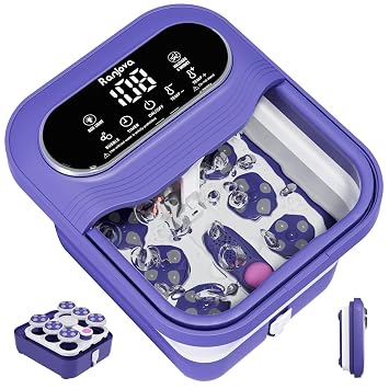 Collapsible Foot Spa Electric Rotary Massage with Heat, Bubble,Temp Control | Foot Bath with 24 Motorized Shiatsu Massage Balls, Pedicure Foot Spa for Feet Relaxation Blue
