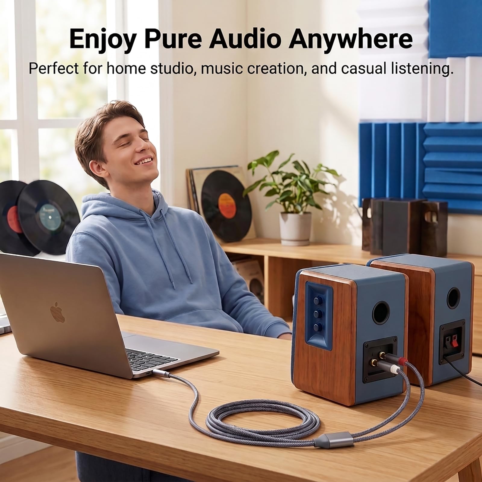 Audiokabel, 3,5 mm TRS auf Dual 6,35 mm TS Mono, Y Splitter, Stereo-Adapter, Nylon, geflochten, 3,5 mm auf 2 x 6,35 mm Stecker, vergoldet, für Mischpult, Verstärker, Gitarre, Klavier, Home Studio, 1 m