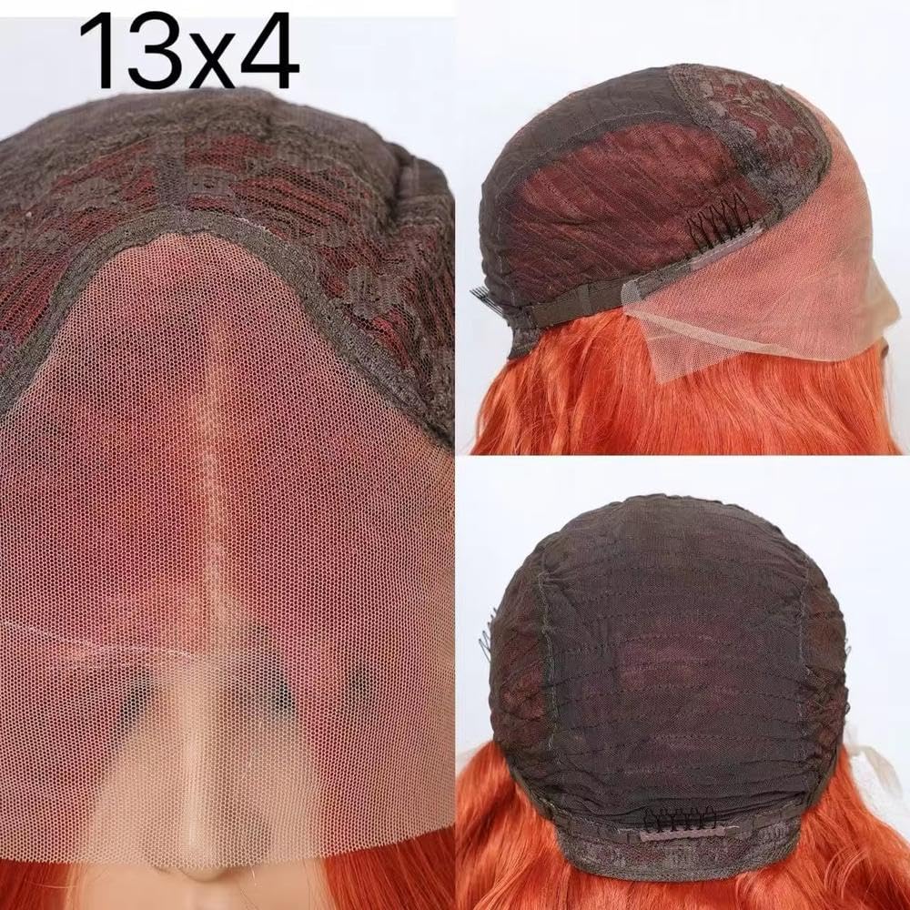 Haarpflege Ingwer Orange Blonde Farbe Lange Tiefe Lockige 13X4 Spitze Vorne Perücke Für Frauen Vorgezupft Bleach Cosplay