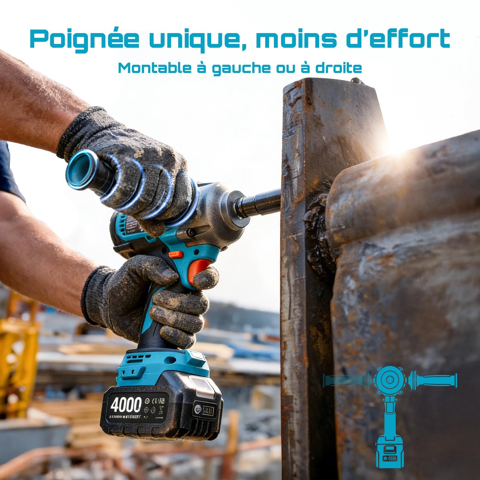 Seesii Clé à Chocs Sans Fil 1/2" 1600N·m 21V avec Poignée Détachable 2×4,0Ah