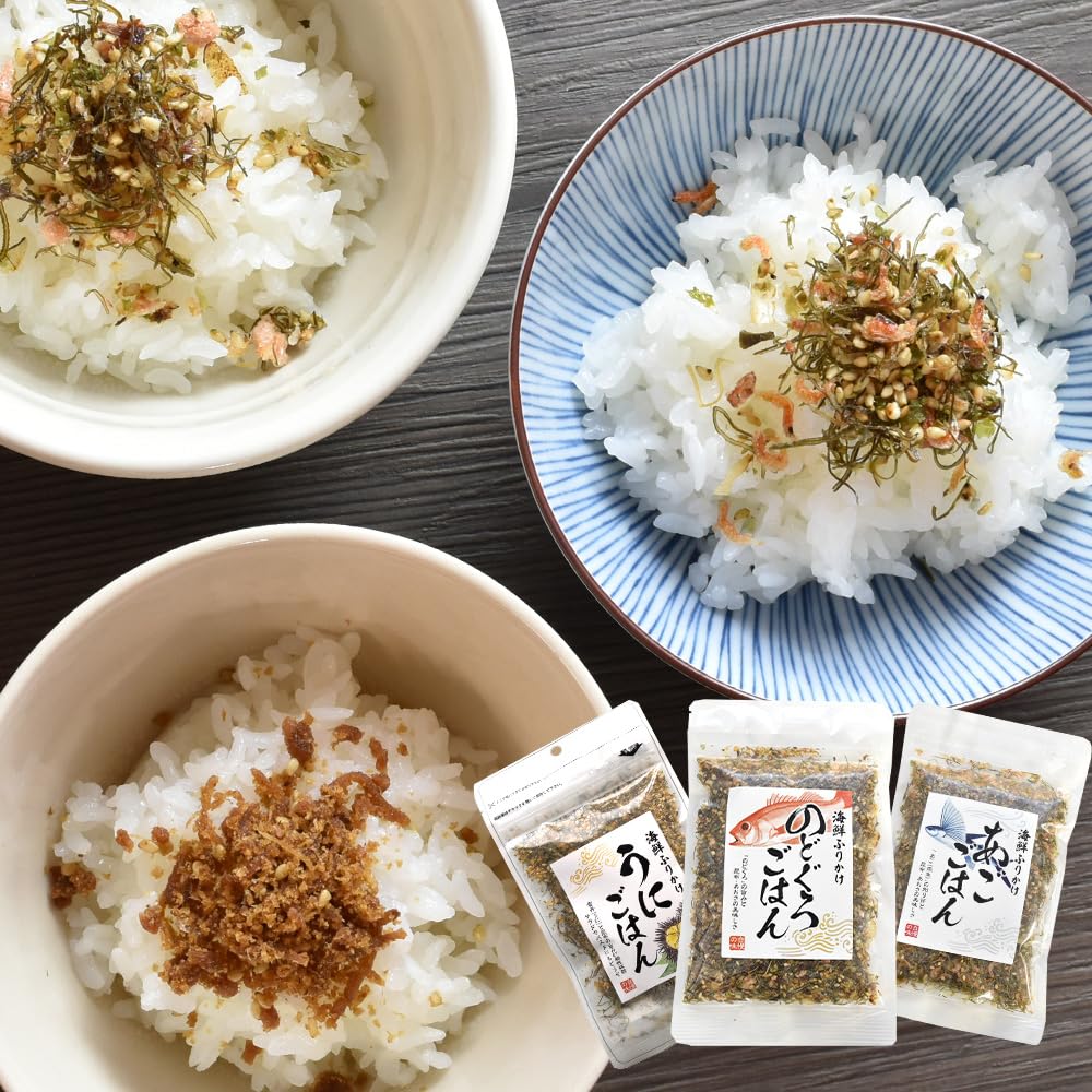 ふりかけご飯 海鮮風味 Amazon.co.jp: 海鮮ふりかけ 3種 ソフトふりかけ のどぐろ うに あご