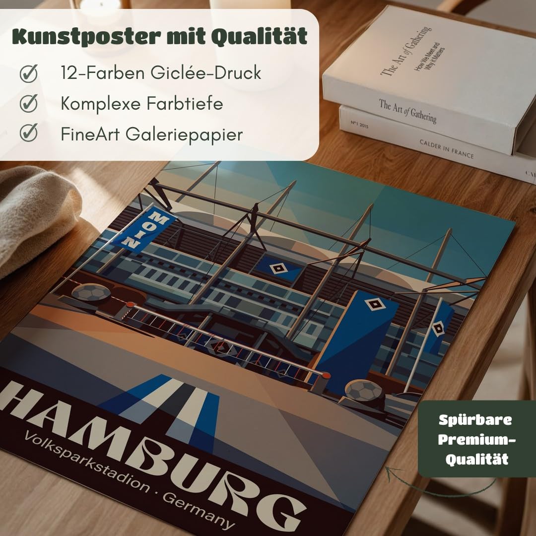 MJ-GRAPHICS® Hamburg Volksparkstadion Poster Fussball A2 mit beigem Rahmen