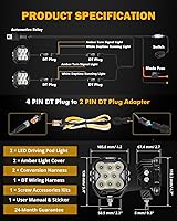 Vista 7 de Auxbeam Luces LED de la serie Cube-Z, 4 pulgadas, 112 W, luz de conducción de inundación con luz DRL blanca y señal de giro ámbar, 12800LM Hyper