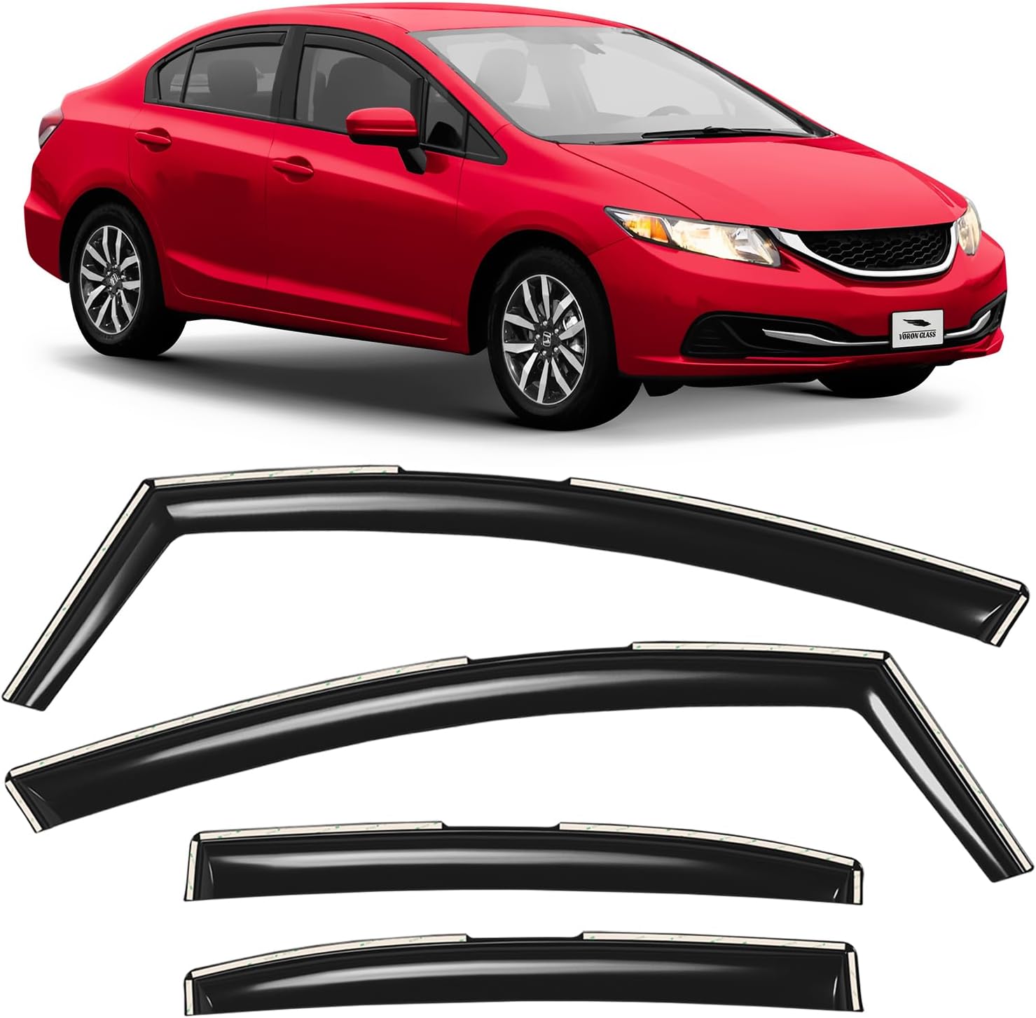 Voron Glass in-Channel Extra Durable Rain Guards for Honda Civic 2012-2015 Sedan, Window Deflectors, Vent Window Visors, 4 Pieces - 200613