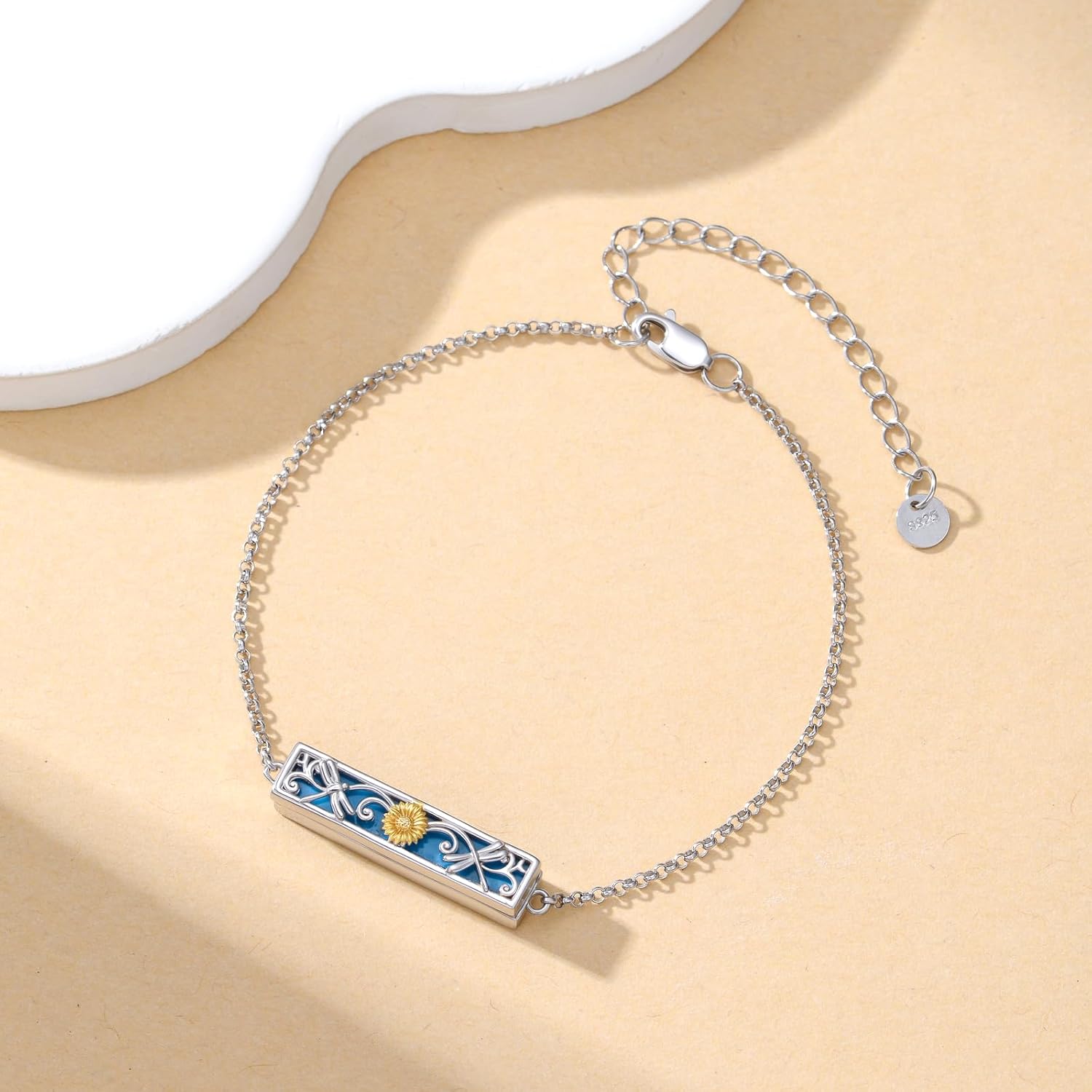 PELOVNY Sunflower/Butterfly/Dragonfly Urn Bracelet for Ashes for Women 925 Sterling Silver Turquoise Bar Cremation Bracelet Memorial Keepsake Jewelry Gifts for Women - Image 2
